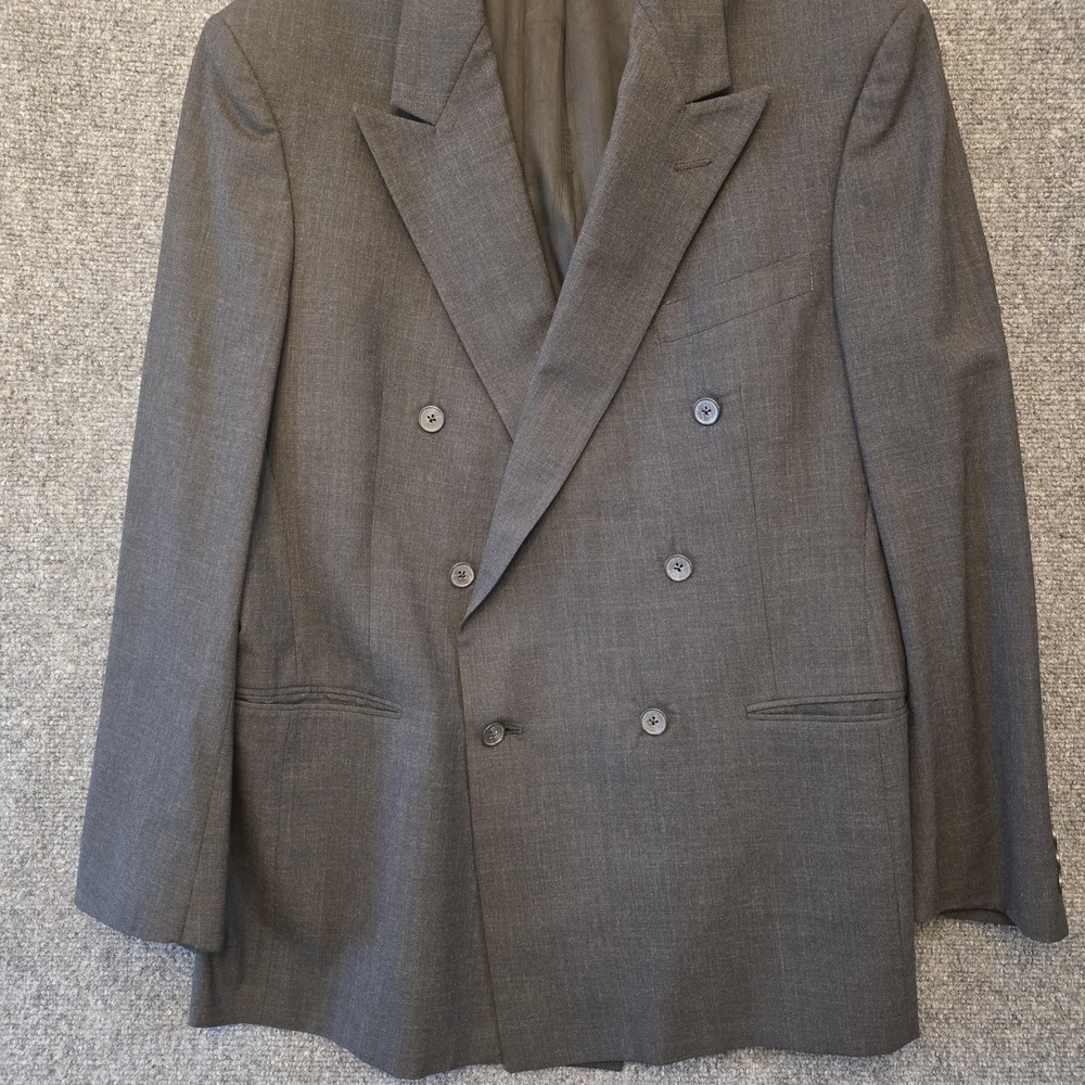 Henry Grethel Suit Jacket Mens 42R Gray Wool Double Breasted Vintage USA Formal